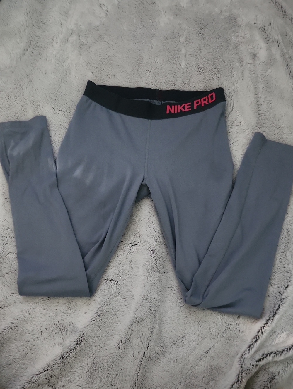 Nike Gray Leggings with Black Waistband and Pink Logo